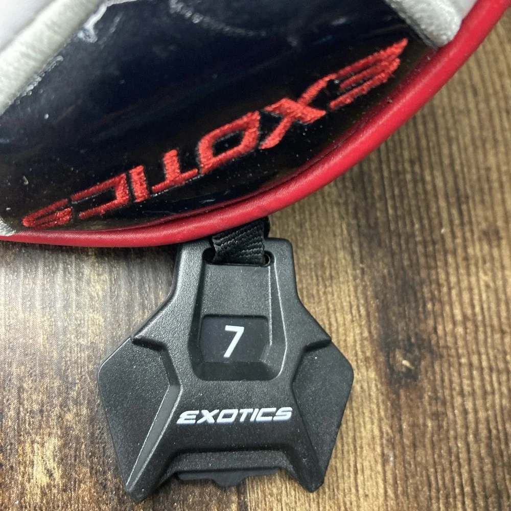 Exotics E8 Hybrid White/Red/Black Golf Headcover w/ Identifier Tag